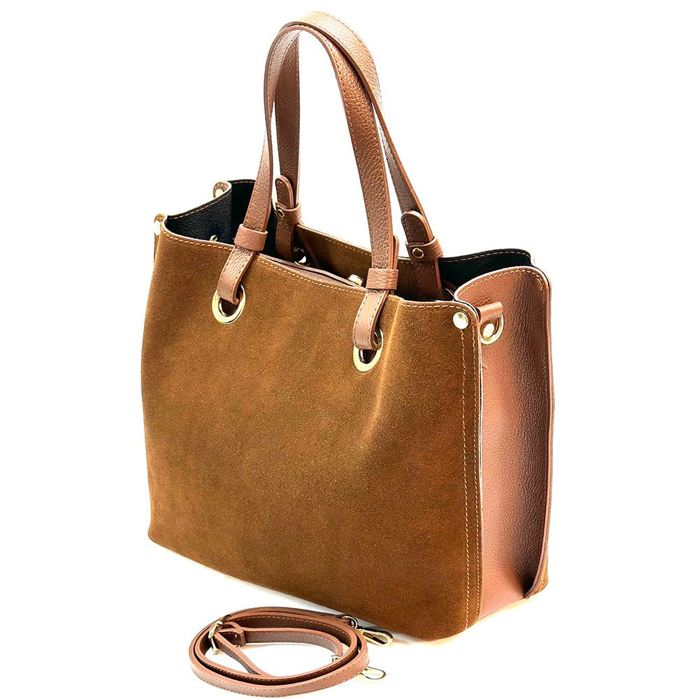 Italian Suede Leather Tote Bag - Aurelia Spacious Elegance - Leather Italiano