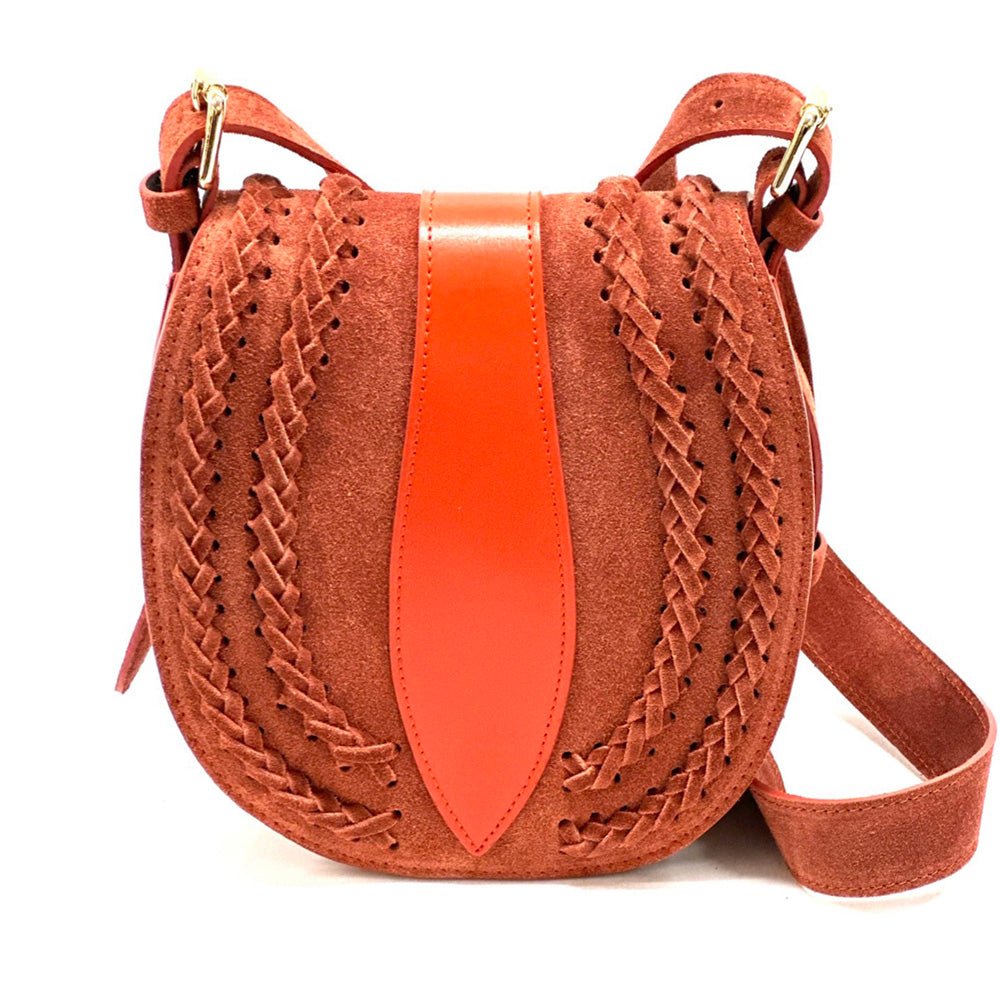Lauren Italian Suede & Leather Cross - Body Bag | Handmade Florentine Saddle Bag - Leather Italiano