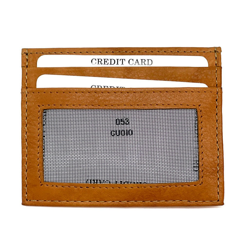 Leather Credit Card Holder w/ Window - Slim Italian - Leather Italiano