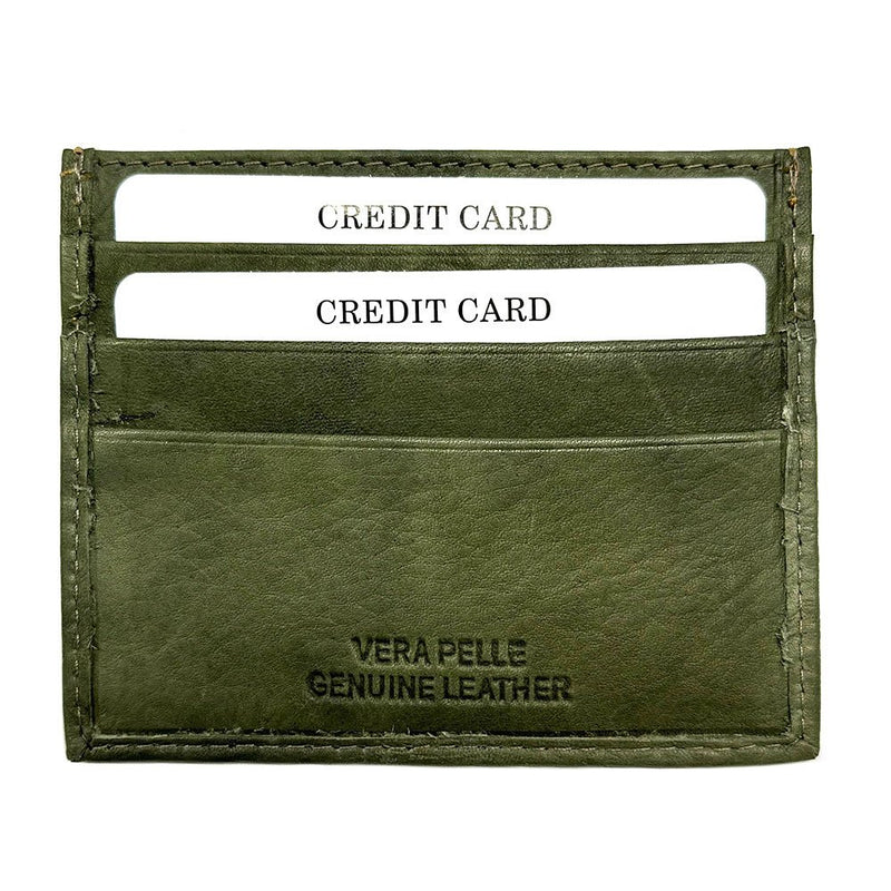 Leather Credit Card Holder w/ Window - Slim Italian - Leather Italiano