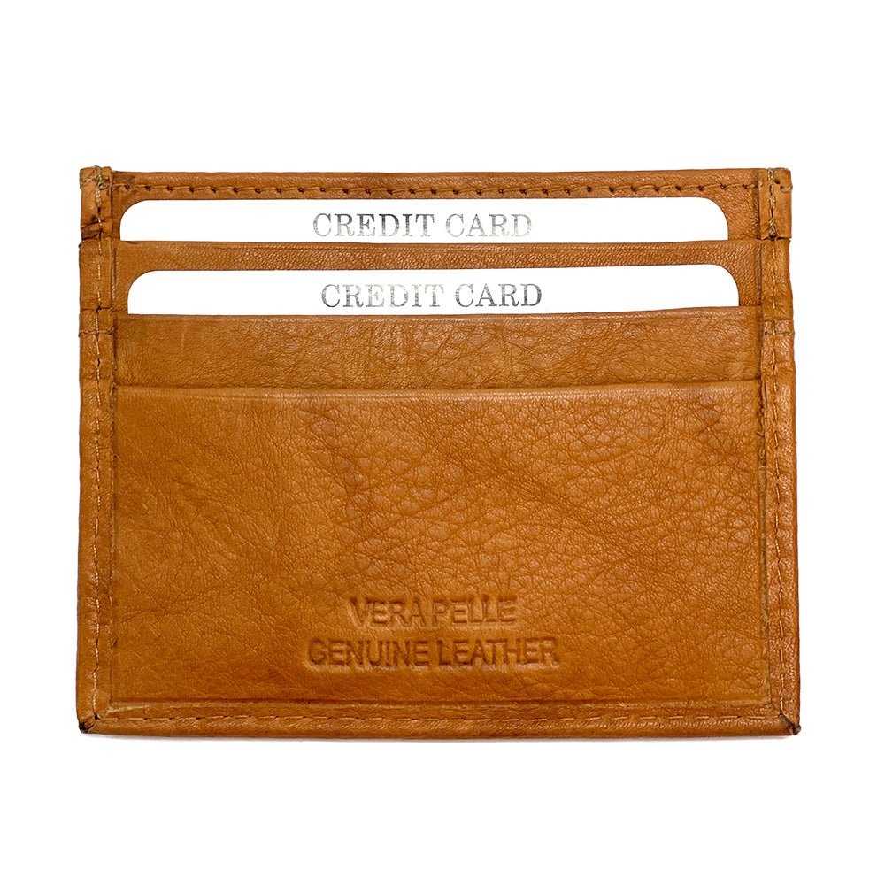 Leather Credit Card Holder w/ Window - Slim Italian - Leather Italiano