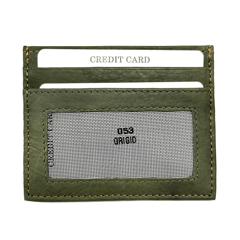 Leather Credit Card Holder w/ Window - Slim Italian - Leather Italiano