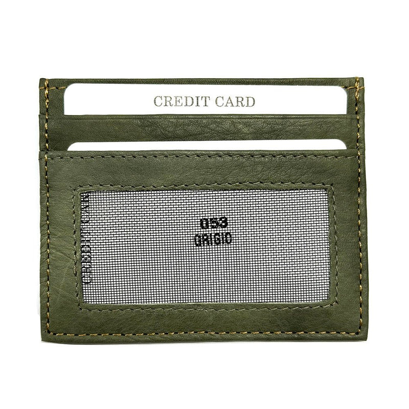 Leather Credit Card Holder w/ Window - Slim Italian - Leather Italiano