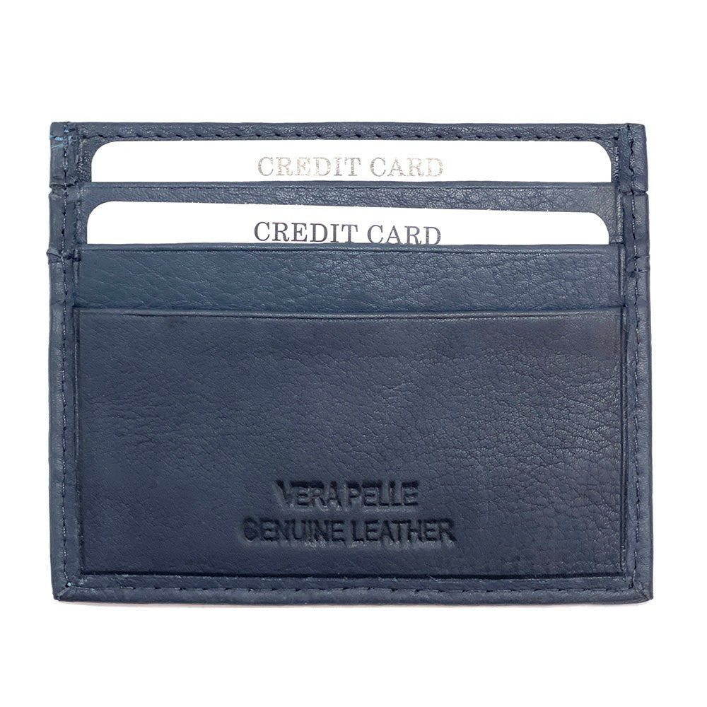 Leather Credit Card Holder w/ Window - Slim Italian - Leather Italiano