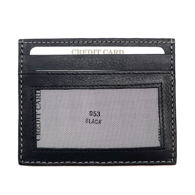 Leather Credit Card Holder w/ Window - Slim Italian - Leather Italiano