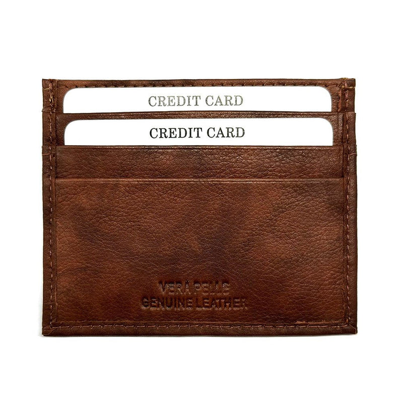Leather Credit Card Holder w/ Window - Slim Italian - Leather Italiano