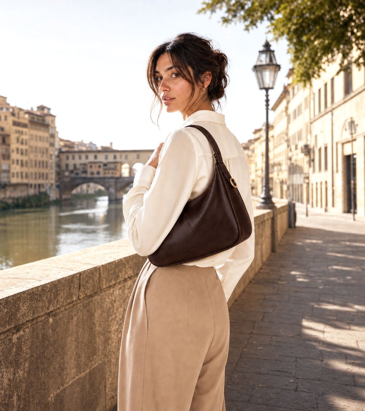 Leonia Hand-Dyed Italian Leather Crescent Hobo Bag - Leather Italiano
