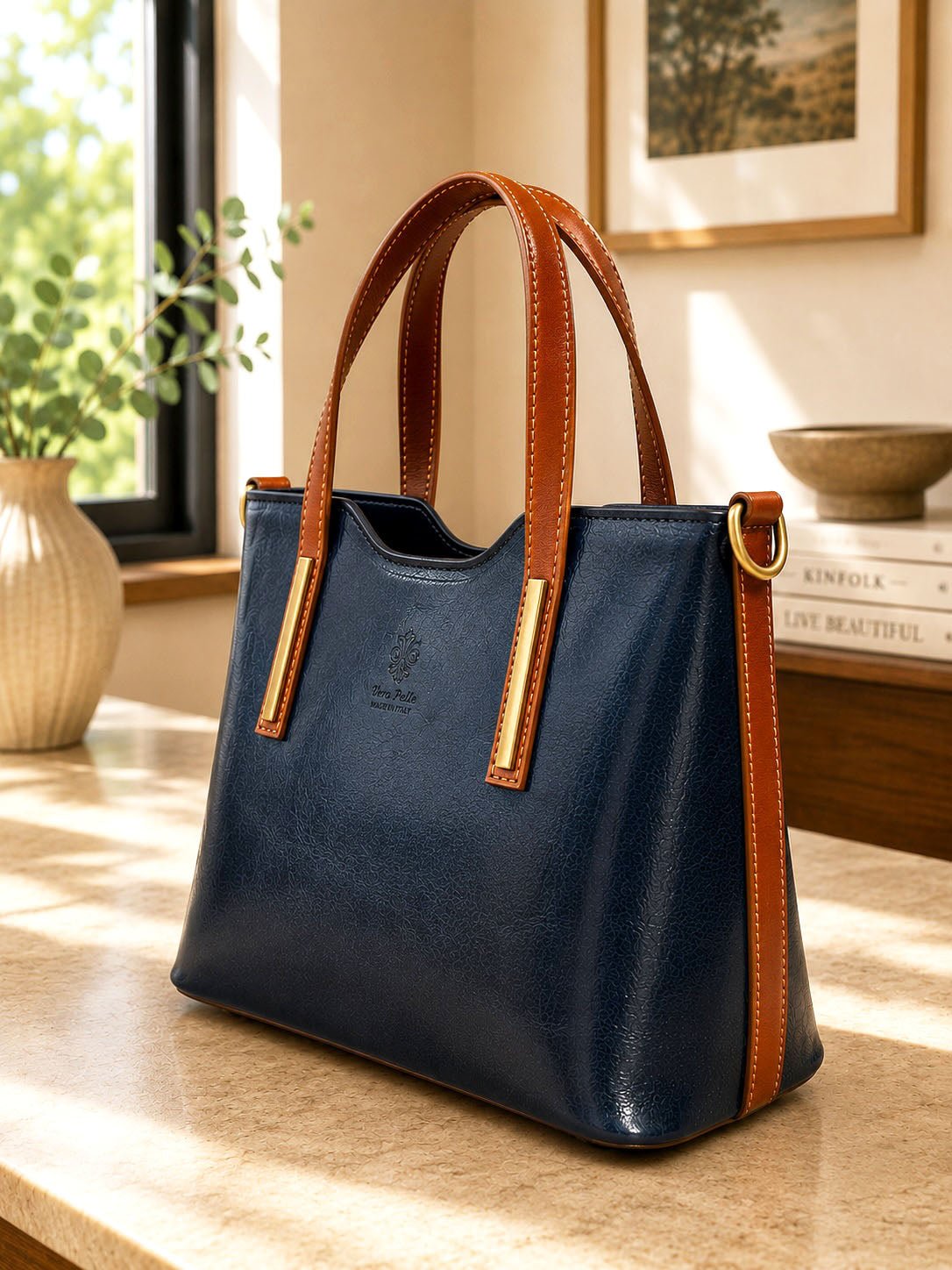 Liviana Large Italian Leather Structured Tote Bag - Leather Italiano