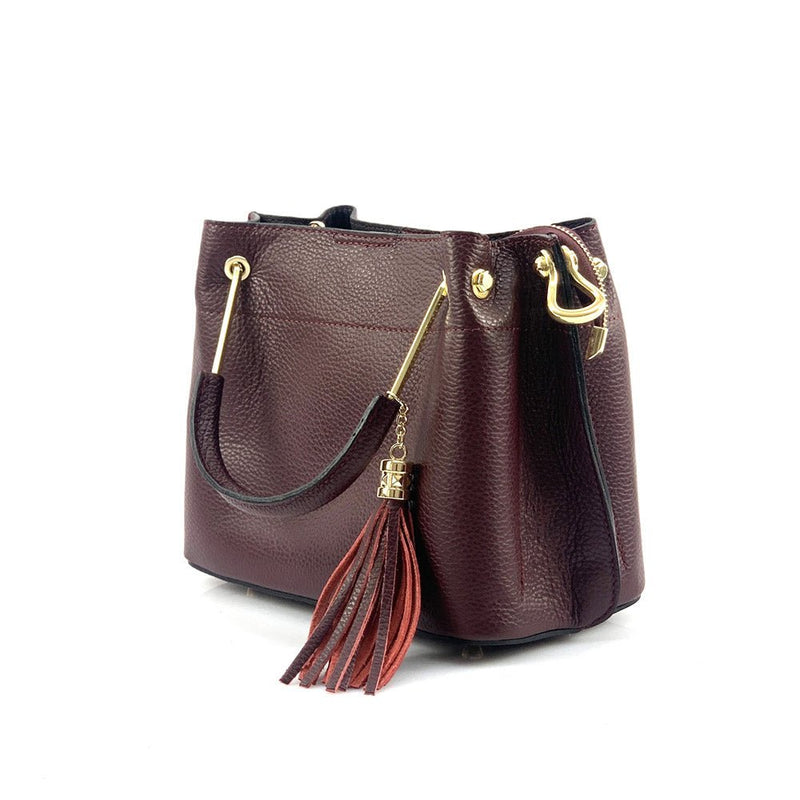 Lorena leather Handbag in bordeaux