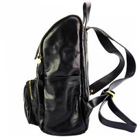 side view of lucca black leather backpack