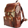 angled view of lucca brown leather backpack
