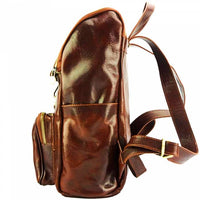 side view of lucca brown leather backpack