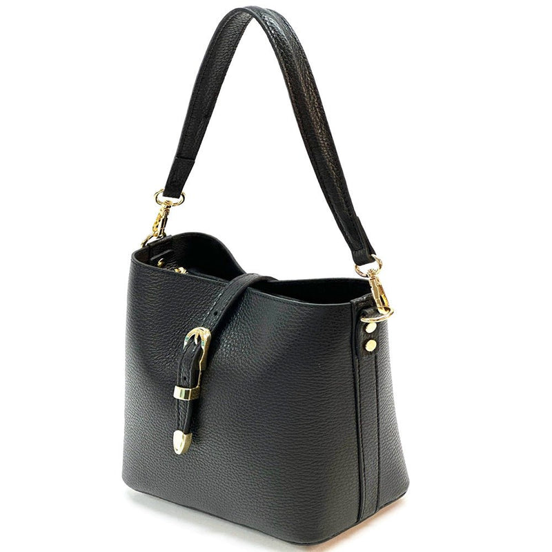 Mafalda Italian Full - Grain Leather Shoulder Bag – Classic Bucket Design & Gold Hardware - Leather Italiano