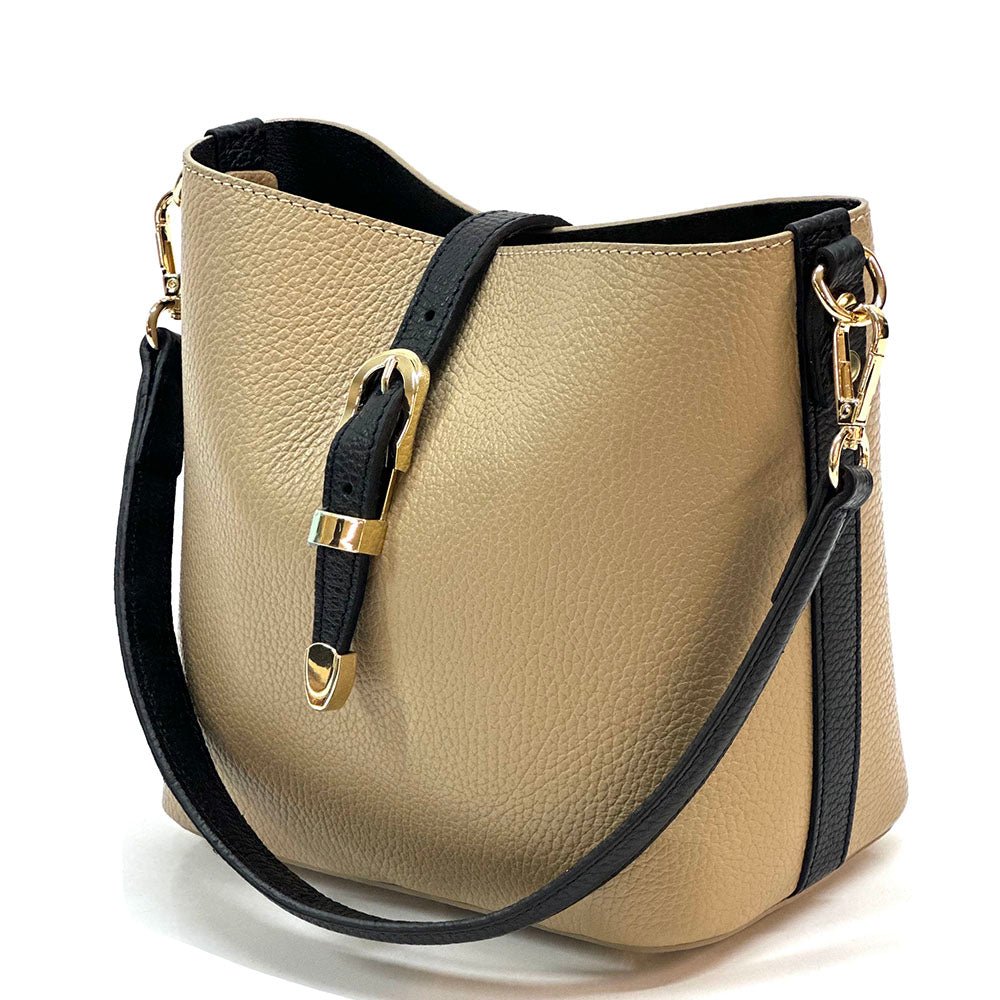 Mafalda Italian Full - Grain Leather Shoulder Bag – Classic Bucket Design & Gold Hardware - Leather Italiano