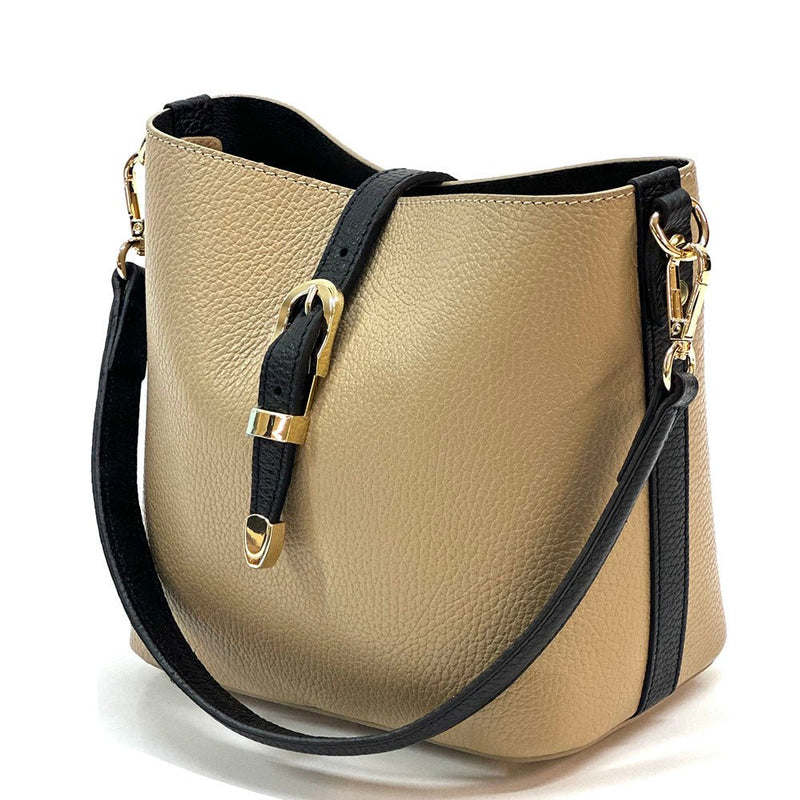 Mafalda Italian Full - Grain Leather Shoulder Bag – Classic Bucket Design & Gold Hardware - Leather Italiano