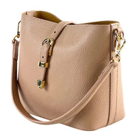 Mafalda Italian Full - Grain Leather Shoulder Bag – Classic Bucket Design & Gold Hardware - Leather Italiano