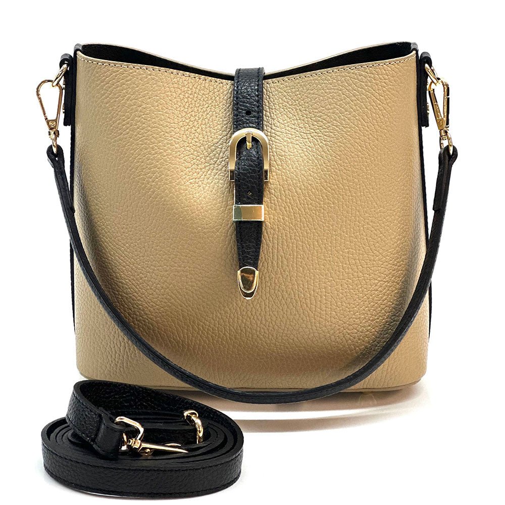 Mafalda Italian Full - Grain Leather Shoulder Bag – Classic Bucket Design & Gold Hardware - Leather Italiano