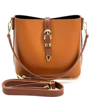 Mafalda Italian Full - Grain Leather Shoulder Bag – Classic Bucket Design & Gold Hardware - Leather Italiano