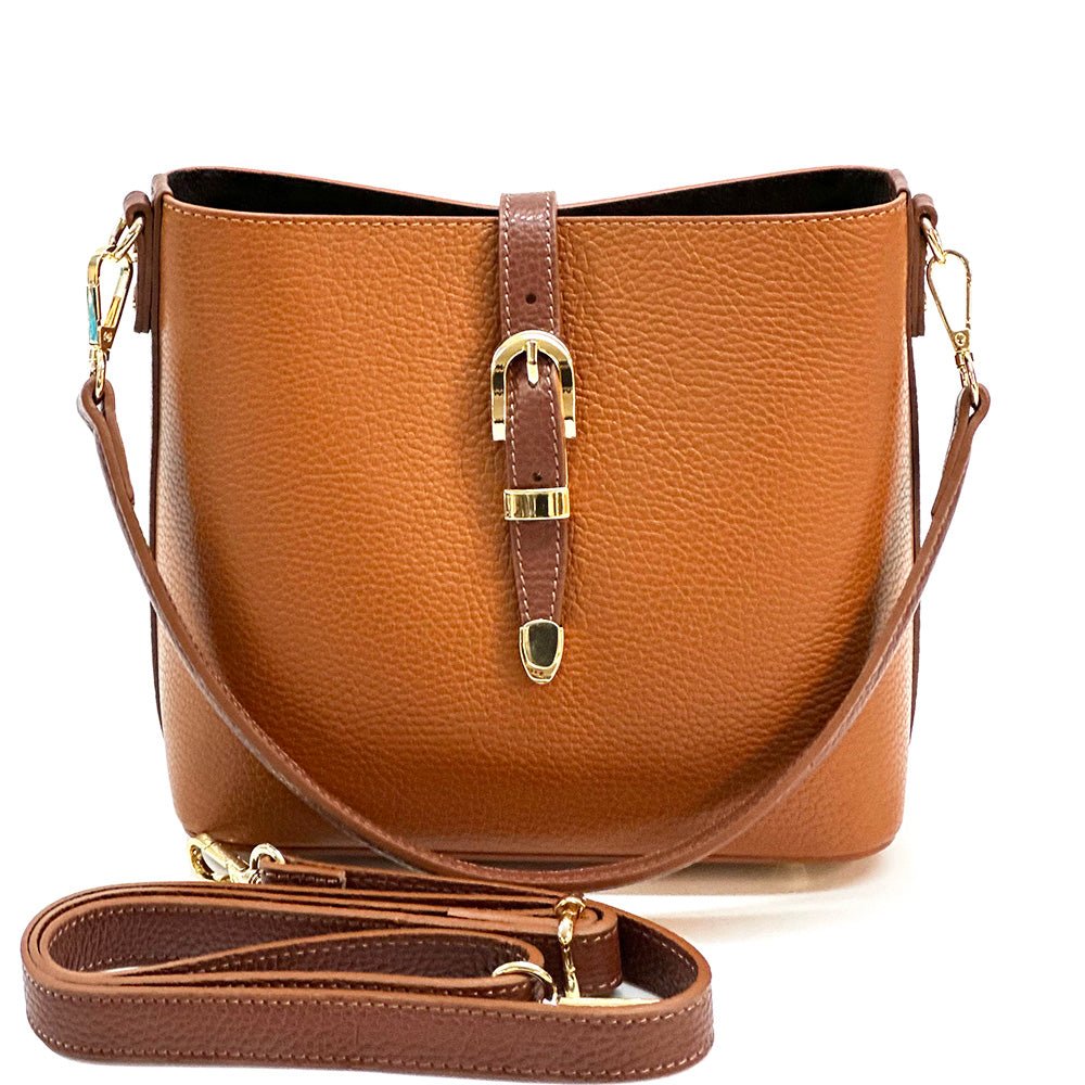 Mafalda Italian Full - Grain Leather Shoulder Bag – Classic Bucket Design & Gold Hardware - Leather Italiano