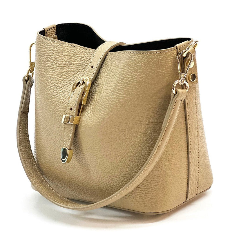 Mafalda Italian Full - Grain Leather Shoulder Bag – Classic Bucket Design & Gold Hardware - Leather Italiano