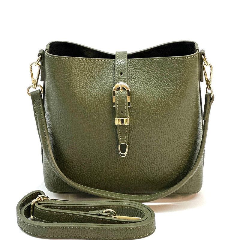 Mafalda Italian Full - Grain Leather Shoulder Bag – Classic Bucket Design & Gold Hardware - Leather Italiano