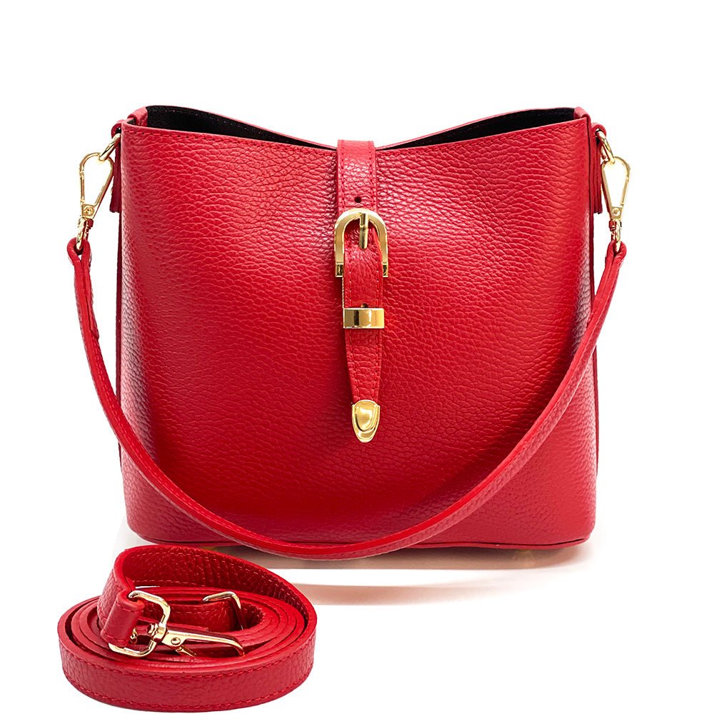 Mafalda Italian Full - Grain Leather Shoulder Bag – Classic Bucket Design & Gold Hardware - Leather Italiano
