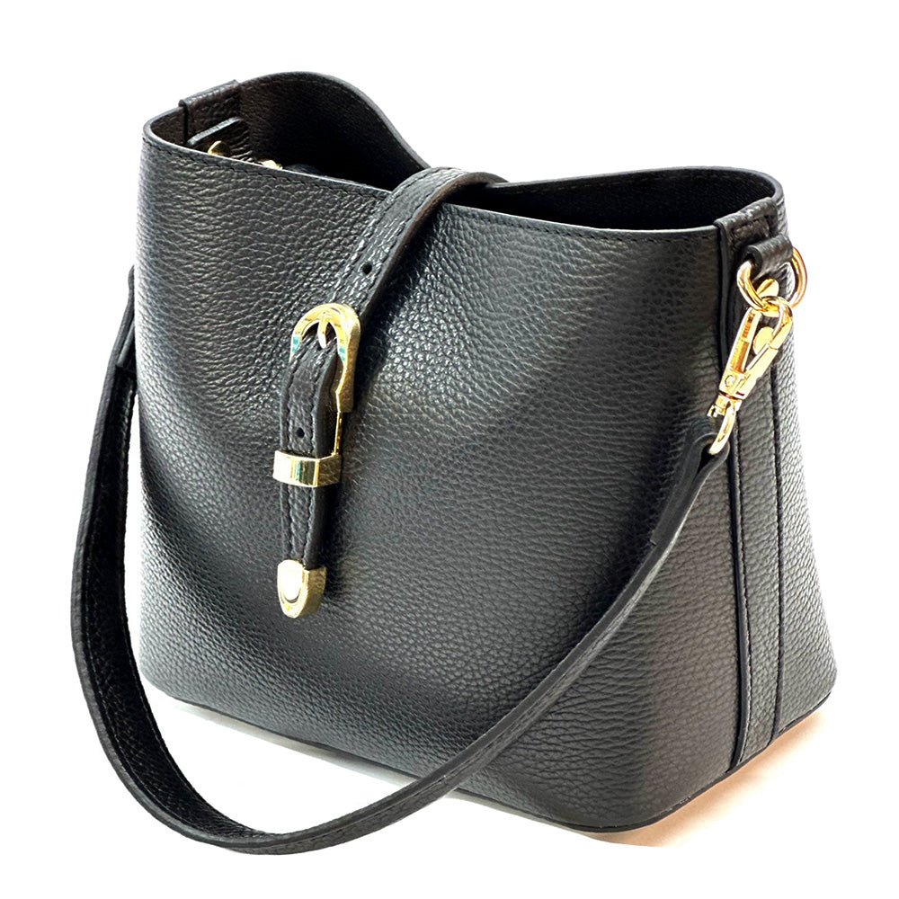 Mafalda Italian Full - Grain Leather Shoulder Bag – Classic Bucket Design & Gold Hardware - Leather Italiano