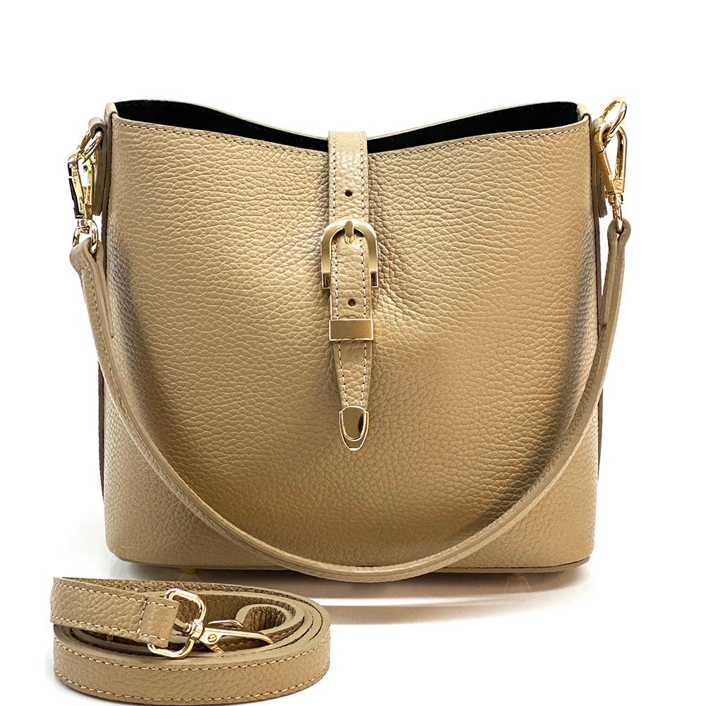 Mafalda Italian Full - Grain Leather Shoulder Bag – Classic Bucket Design & Gold Hardware - Leather Italiano