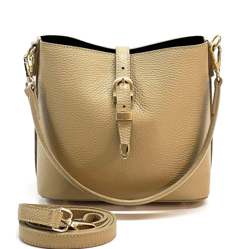 Mafalda Italian Full - Grain Leather Shoulder Bag – Classic Bucket Design & Gold Hardware - Leather Italiano