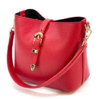 Mafalda Italian Full - Grain Leather Shoulder Bag – Classic Bucket Design & Gold Hardware - Leather Italiano