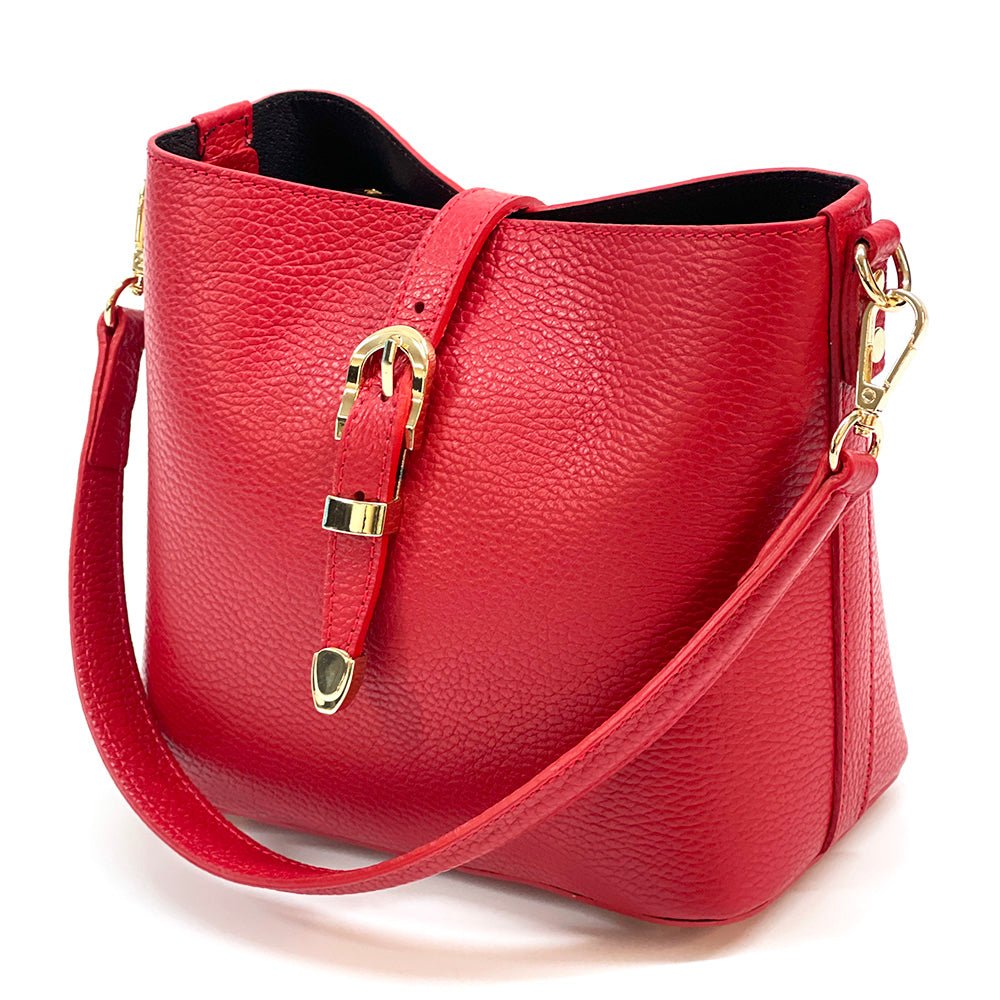 Mafalda Italian Full - Grain Leather Shoulder Bag – Classic Bucket Design & Gold Hardware - Leather Italiano