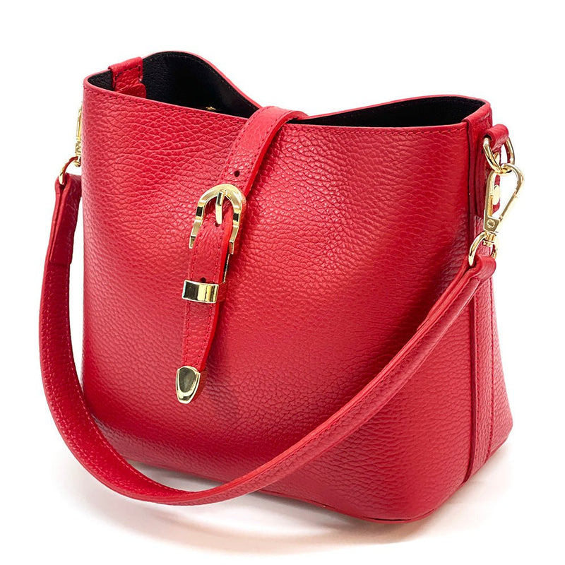 Mafalda Italian Full - Grain Leather Shoulder Bag – Classic Bucket Design & Gold Hardware - Leather Italiano