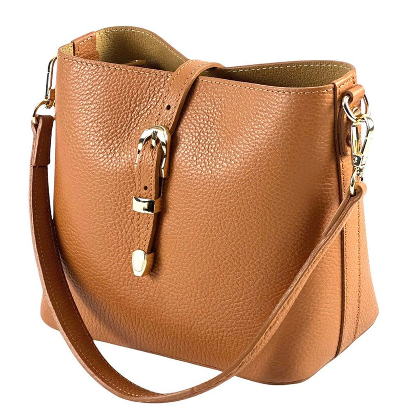 Mafalda Italian Full - Grain Leather Shoulder Bag – Classic Bucket Design & Gold Hardware - Leather Italiano