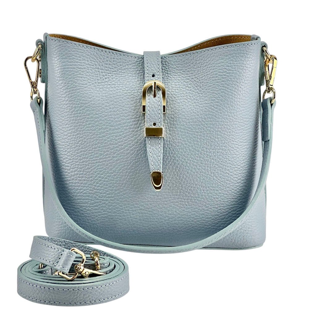 Mafalda Italian Full - Grain Leather Shoulder Bag – Classic Bucket Design & Gold Hardware - Leather Italiano