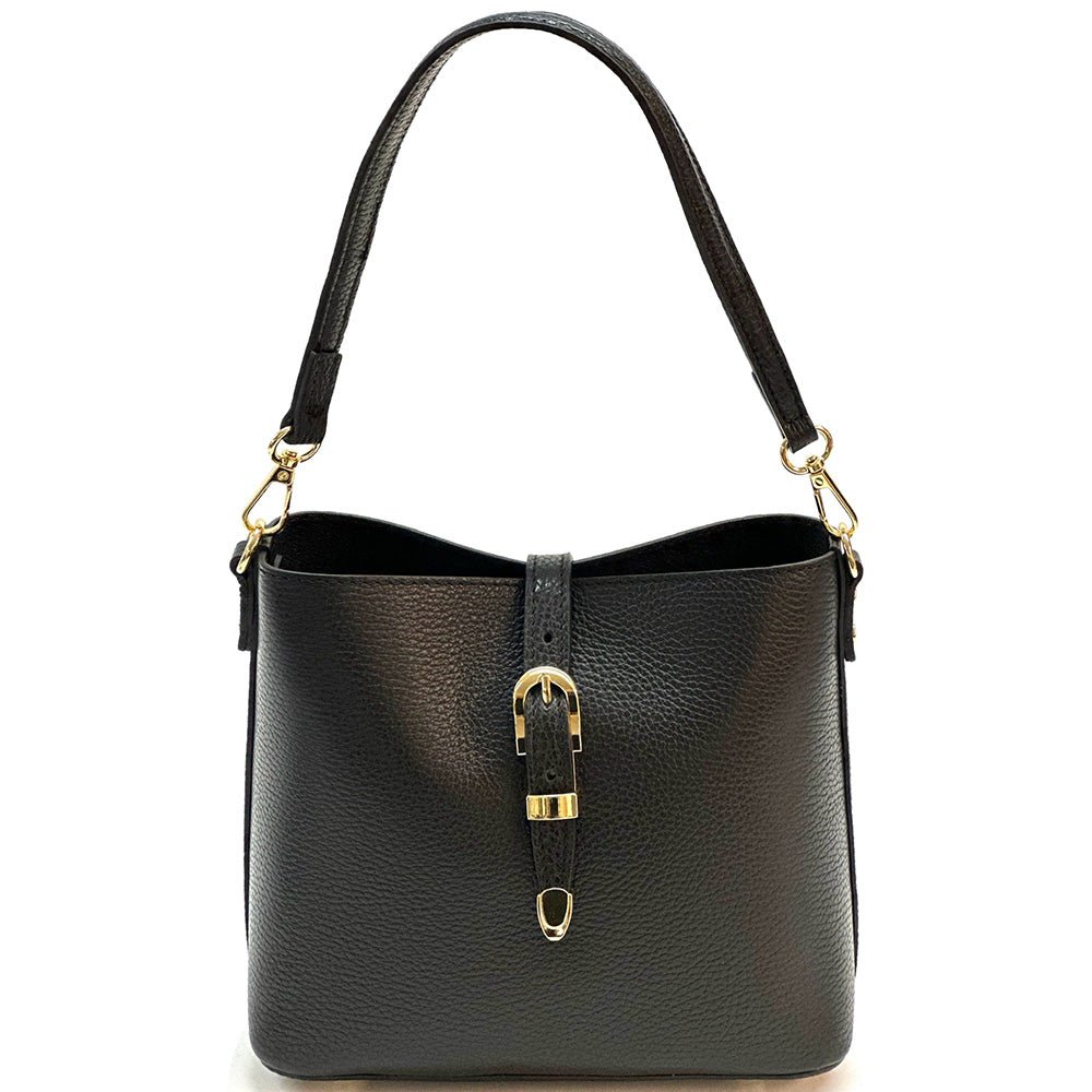 Mafalda Italian Full - Grain Leather Shoulder Bag – Classic Bucket Design & Gold Hardware - Leather Italiano
