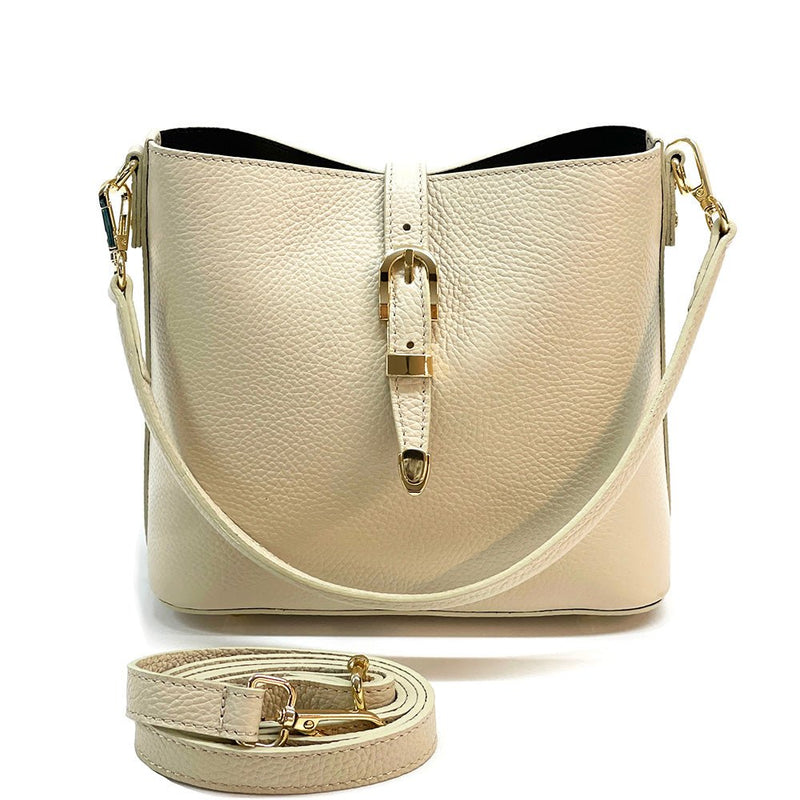 Mafalda Italian Full - Grain Leather Shoulder Bag – Classic Bucket Design & Gold Hardware - Leather Italiano