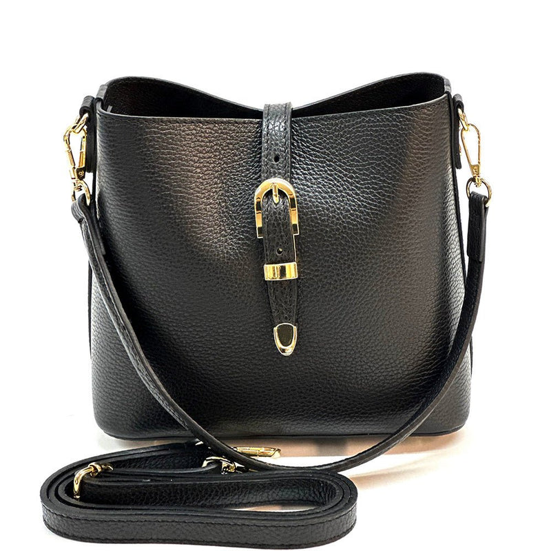 Mafalda Italian Full - Grain Leather Shoulder Bag – Classic Bucket Design & Gold Hardware - Leather Italiano