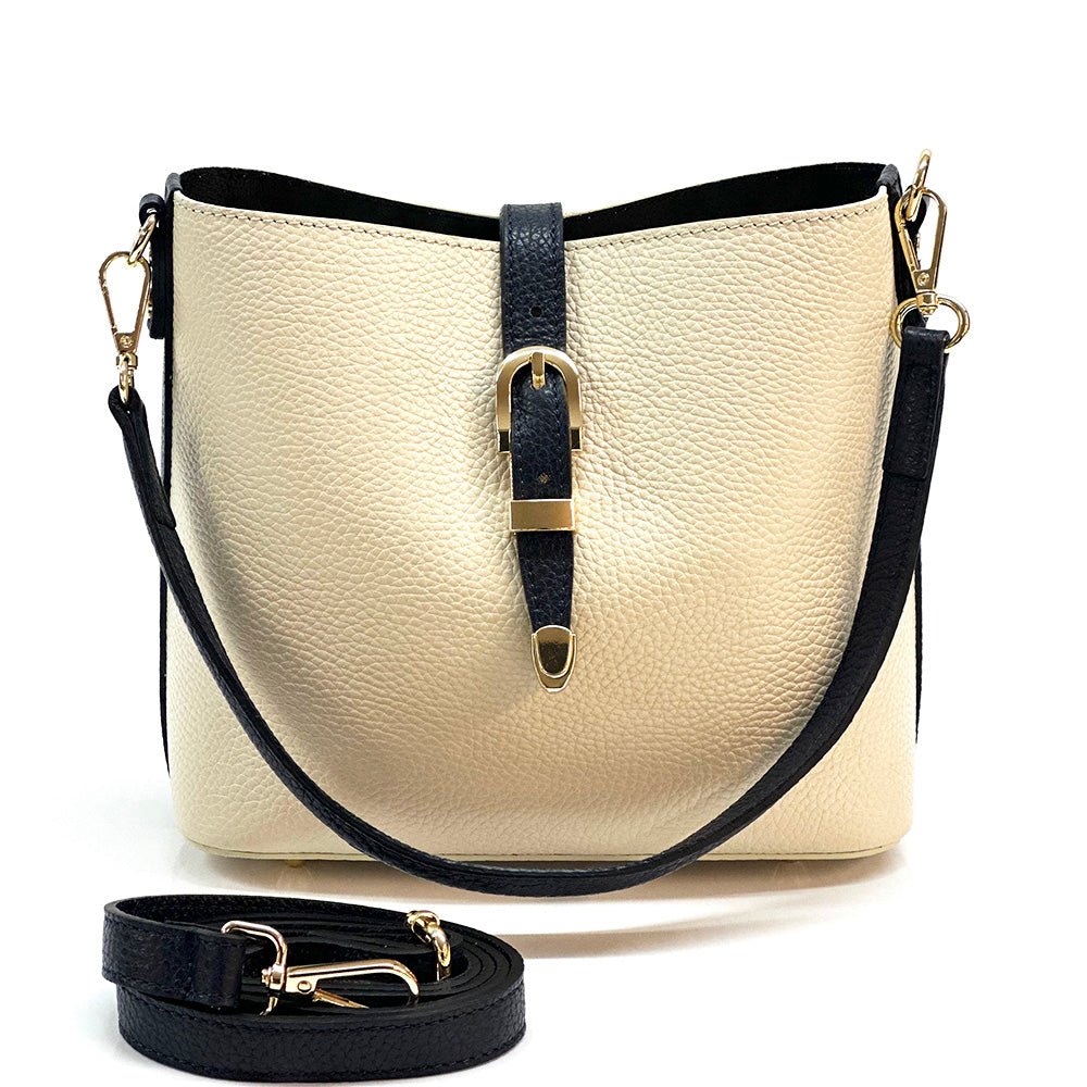 Mafalda Italian Full - Grain Leather Shoulder Bag – Classic Bucket Design & Gold Hardware - Leather Italiano