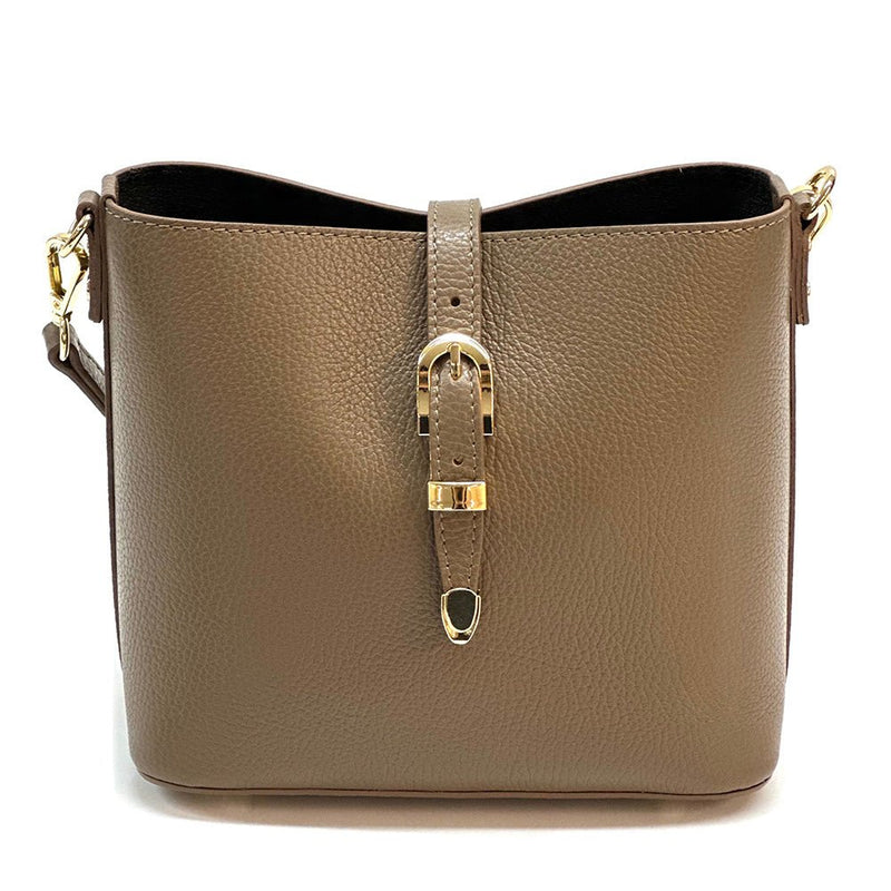 Mafalda Italian Full - Grain Leather Shoulder Bag – Classic Bucket Design & Gold Hardware - Leather Italiano