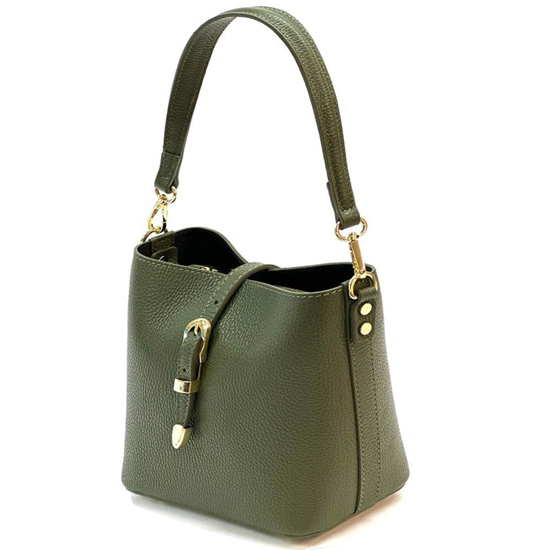 Mafalda Italian Full - Grain Leather Shoulder Bag – Classic Bucket Design & Gold Hardware - Leather Italiano
