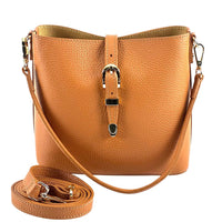 Mafalda Italian Full - Grain Leather Shoulder Bag – Classic Bucket Design & Gold Hardware - Leather Italiano