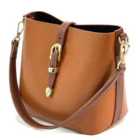 Mafalda Italian Full - Grain Leather Shoulder Bag – Classic Bucket Design & Gold Hardware - Leather Italiano