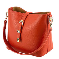 Mafalda Italian Full - Grain Leather Shoulder Bag – Classic Bucket Design & Gold Hardware - Leather Italiano