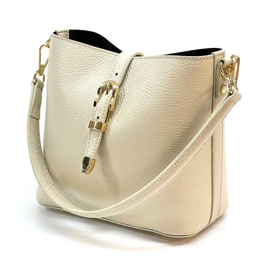 Mafalda Italian Full - Grain Leather Shoulder Bag – Classic Bucket Design & Gold Hardware - Leather Italiano