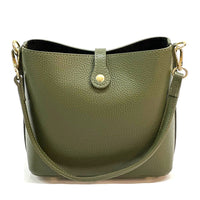 Mafalda Italian Full - Grain Leather Shoulder Bag – Classic Bucket Design & Gold Hardware - Leather Italiano