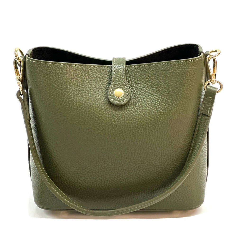 Mafalda Italian Full - Grain Leather Shoulder Bag – Classic Bucket Design & Gold Hardware - Leather Italiano