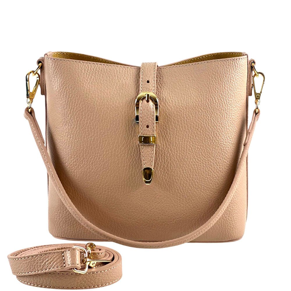 Mafalda Italian Full - Grain Leather Shoulder Bag – Classic Bucket Design & Gold Hardware - Leather Italiano