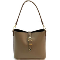 Mafalda Italian Full - Grain Leather Shoulder Bag – Classic Bucket Design & Gold Hardware - Leather Italiano