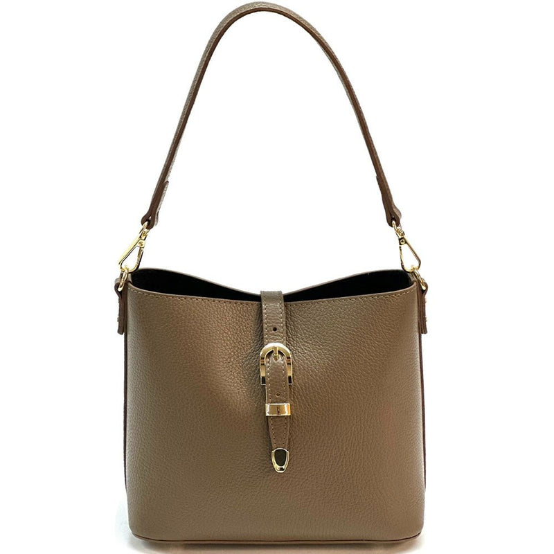 Mafalda Italian Full - Grain Leather Shoulder Bag – Classic Bucket Design & Gold Hardware - Leather Italiano