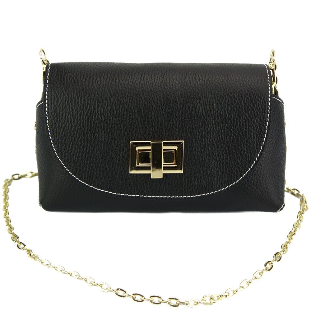 Martina GM: Plain Black Leather Clutch Bag - Leather Italiano